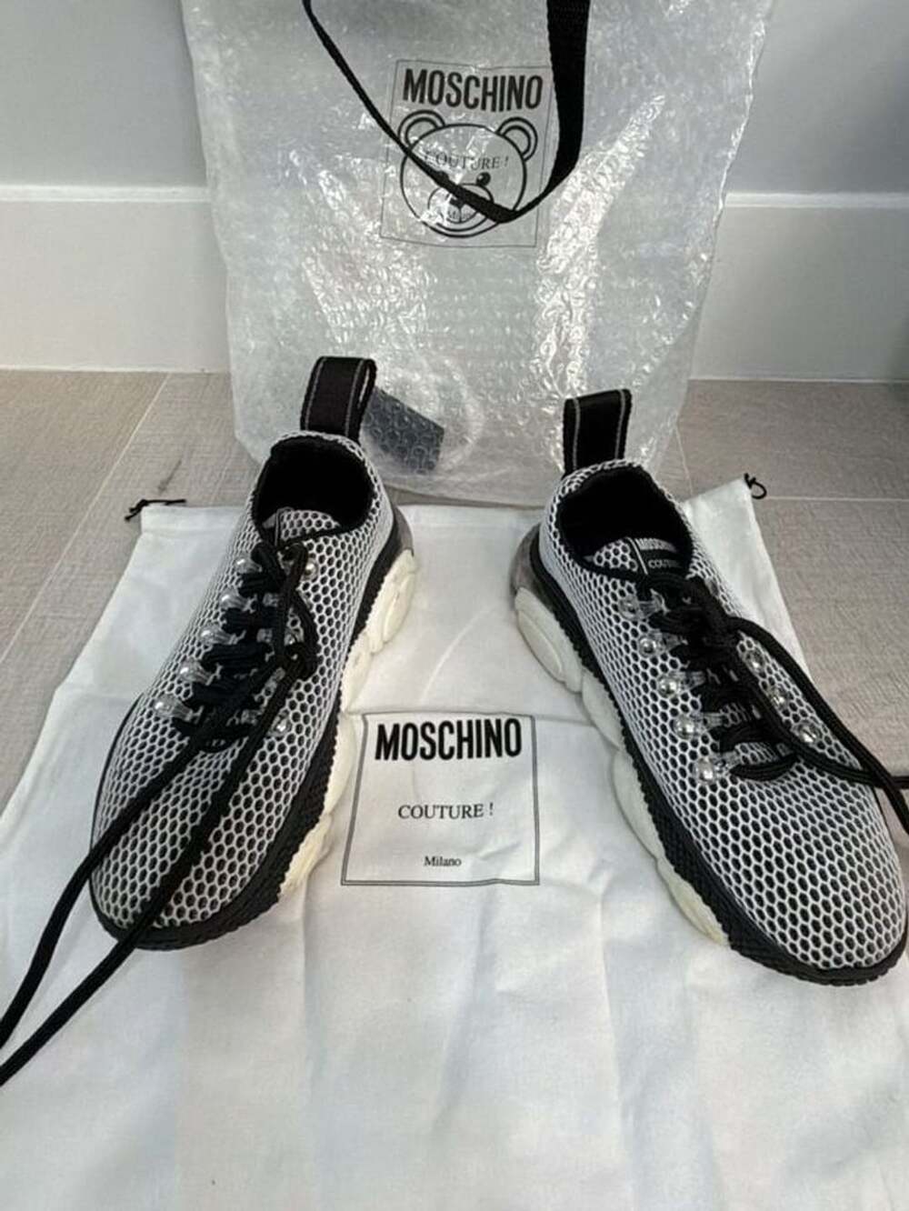 Moschino Black and White Bubble Teddy Mesh Sneakers